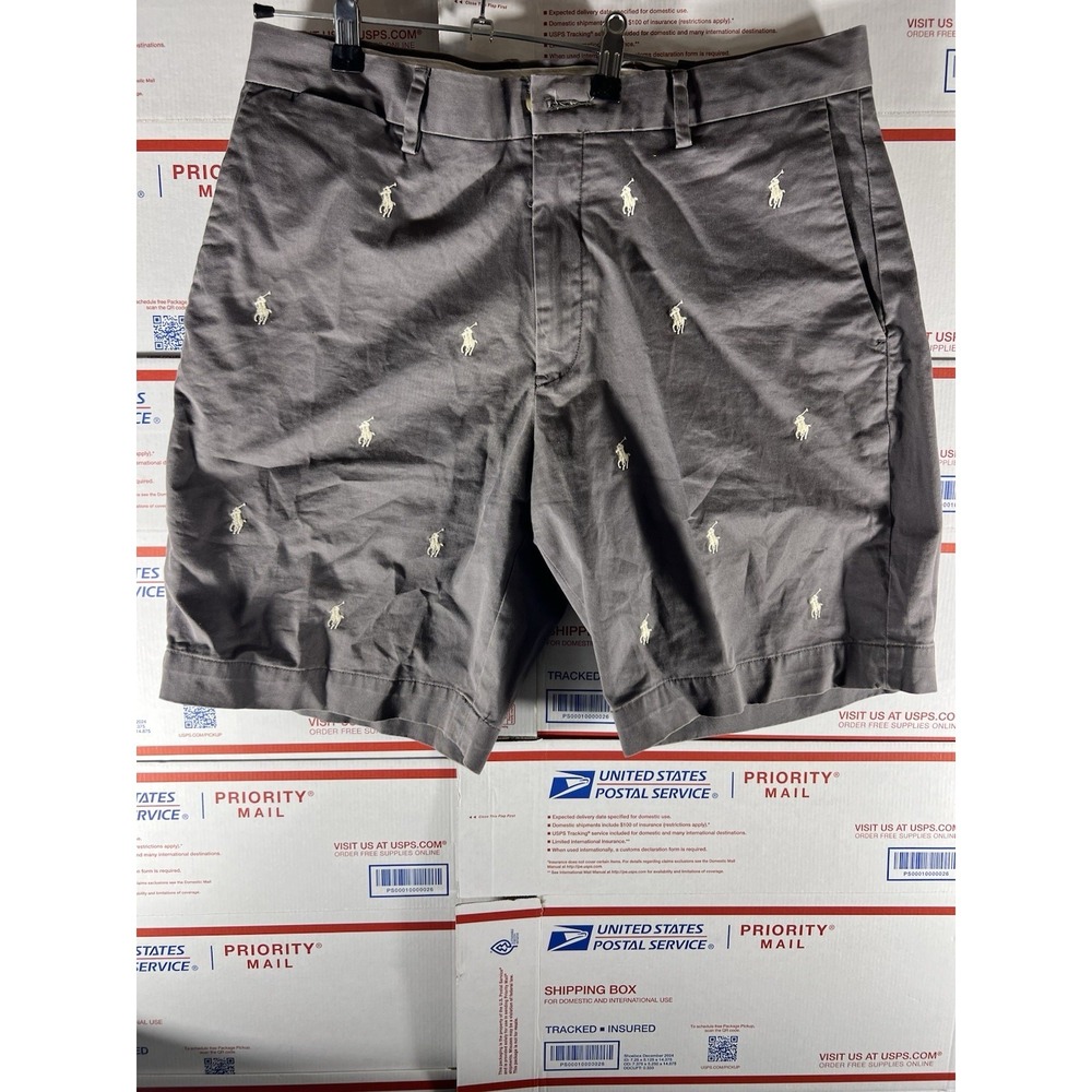 Vintage Polo‎ Ralph Lauren Men Print All Over Pony Chino Shorts Size 34 Gray